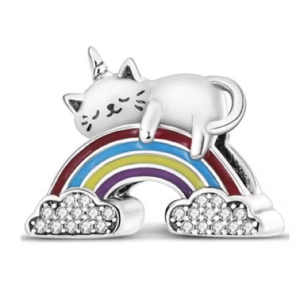 Unicorn Cat Sleeping on Rainbow European Charm - Collectible Limited Edition